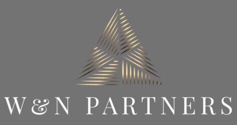 A geometric triangular logo with a metallic gradient above the text.