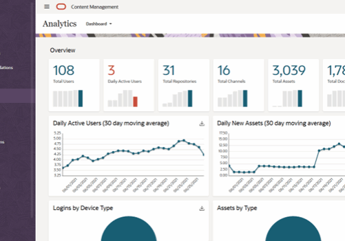 Analytics dashboard displaying user and asset data.